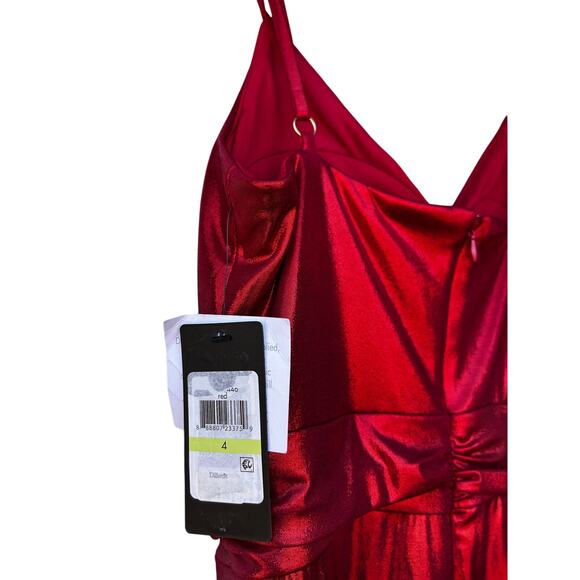 Guess Red Metallic Foil Dress Size 4 Prom Cocktail Strappy NWT $128 - Picture 5 of 11